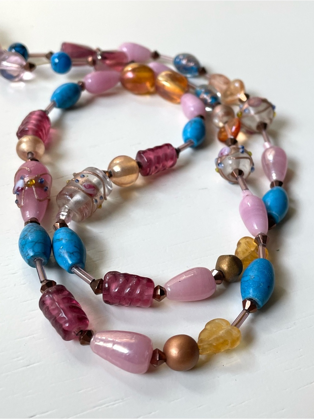Vintage multicolor mixed art glass beaded necklace wedding cake